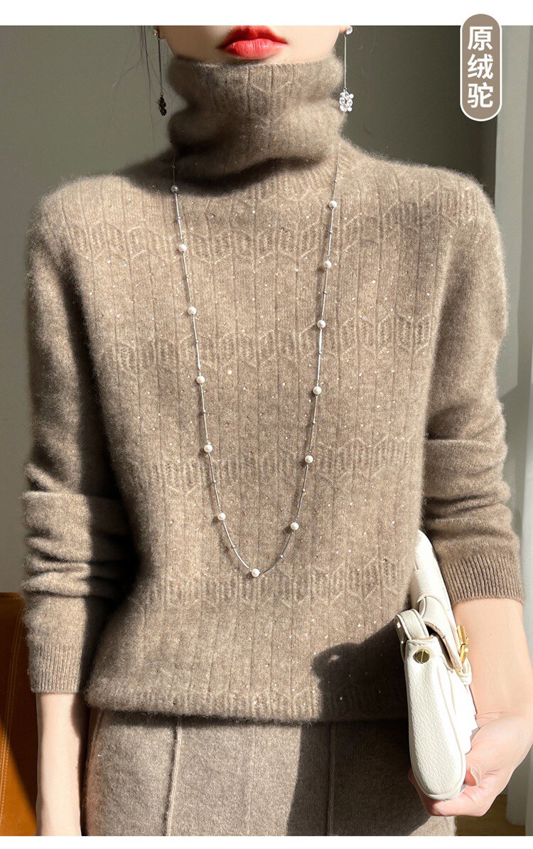 【星空钻】100%纯羊毛一线成衣星空钻堆堆领镂空打底衫,女装/女士精品,羊绒衫,淘宝优惠券,粉丝福利购,淘宝优惠卷