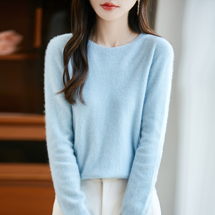 毛衣 一线成衣无缝配大衣圆领针织衫 女宽松羊毛衫 春季 内搭打底衫