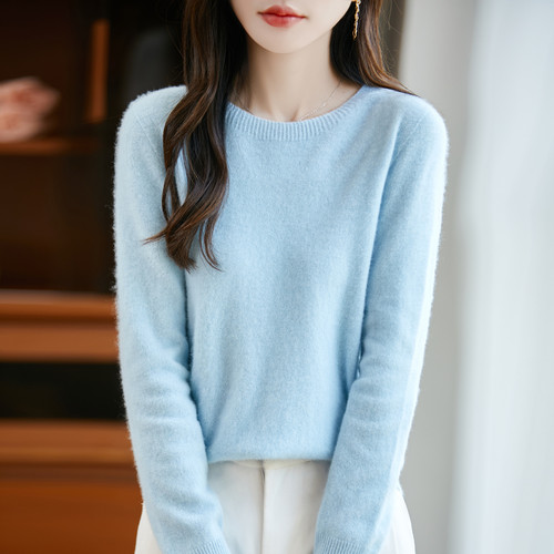 一线成衣无缝配大衣圆领针织衫女宽松羊毛衫春季内搭打底衫毛衣