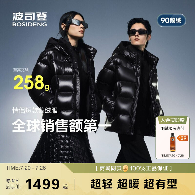 波司登5格鎏光泡芙 90鹅绒700+高蓬新款冬情侣短款蓄热羽绒服男女