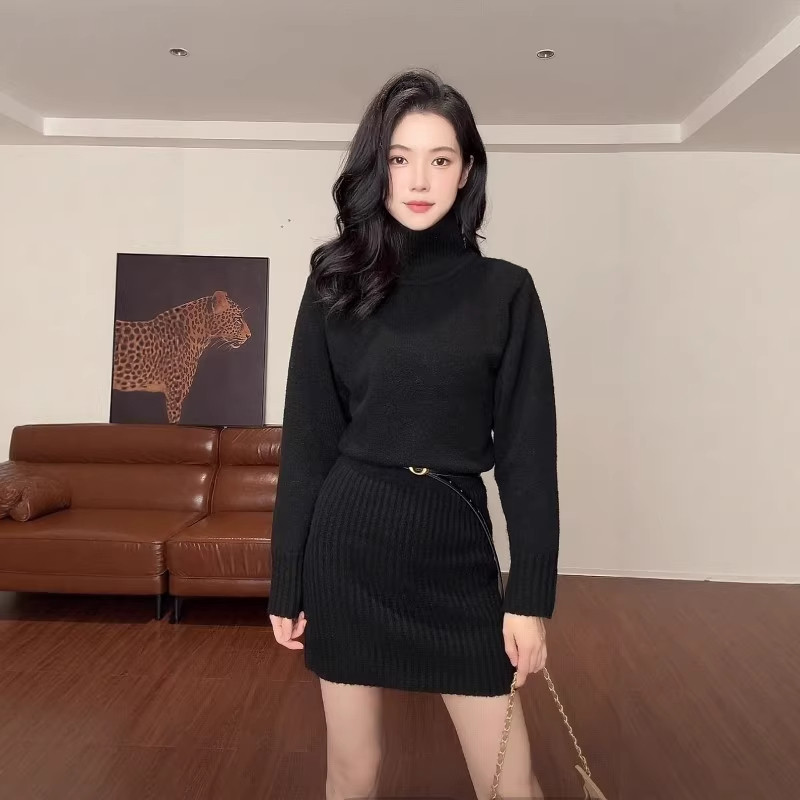 高级感黑色高领针织连衣裙女秋冬配大衣的内搭收腰包臀毛衣短裙子,女装/女士精品,连衣裙,淘宝优惠券,粉丝福利购,淘宝优惠卷