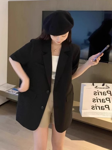 寻果短袖黑色西装外套女高级感潮