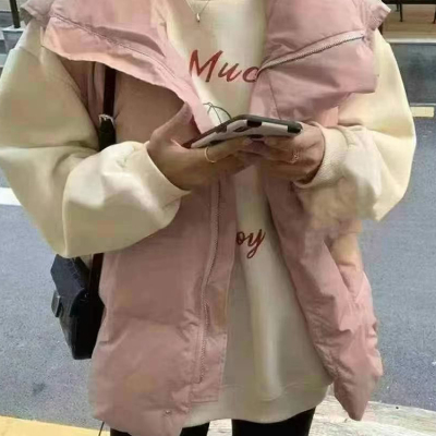 立领加厚粉色羽绒马甲女款2025新款小个子外穿面包服马夹棉服外套