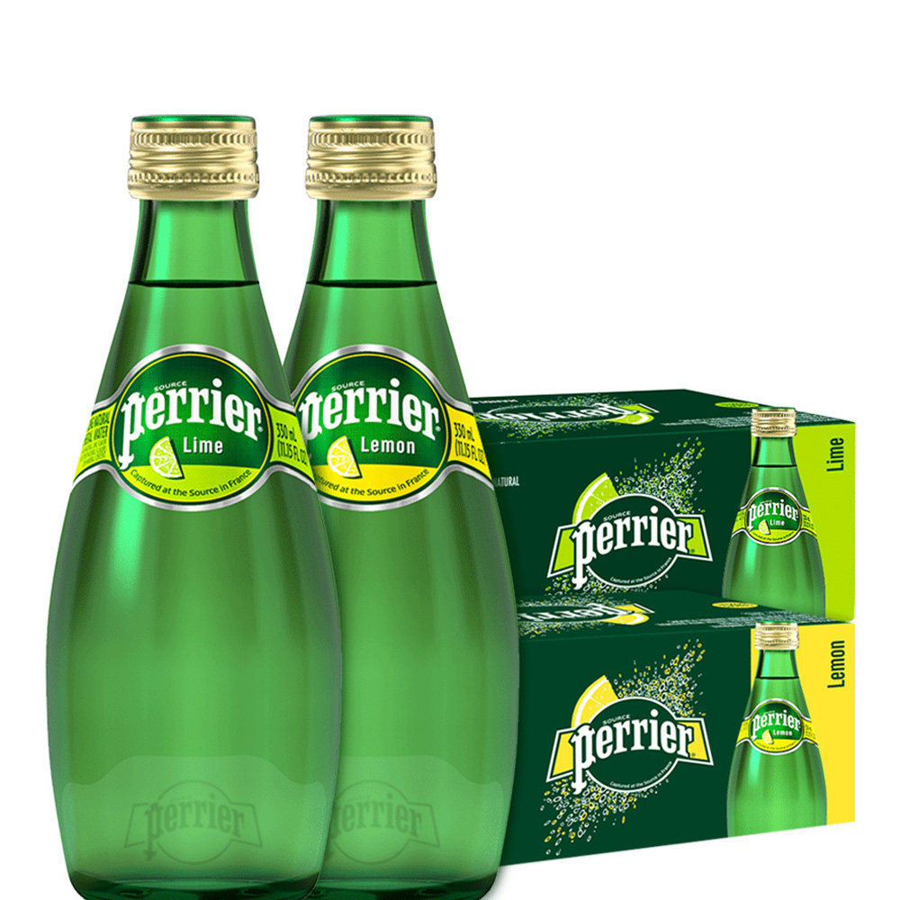 法国perrier进口天然含气巴黎水330ml璃瓶装原味饮料气泡水矿泉水