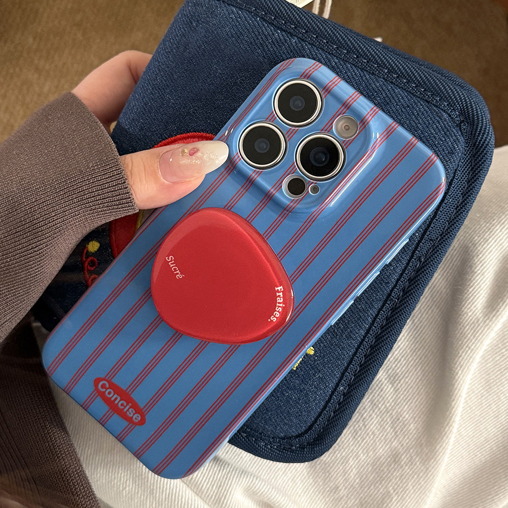 小众ins蓝条纹红色椭圆几何支架手机壳适用iphone17苹果16promax新款12全包软15防摔菲林11简约个性13保护套