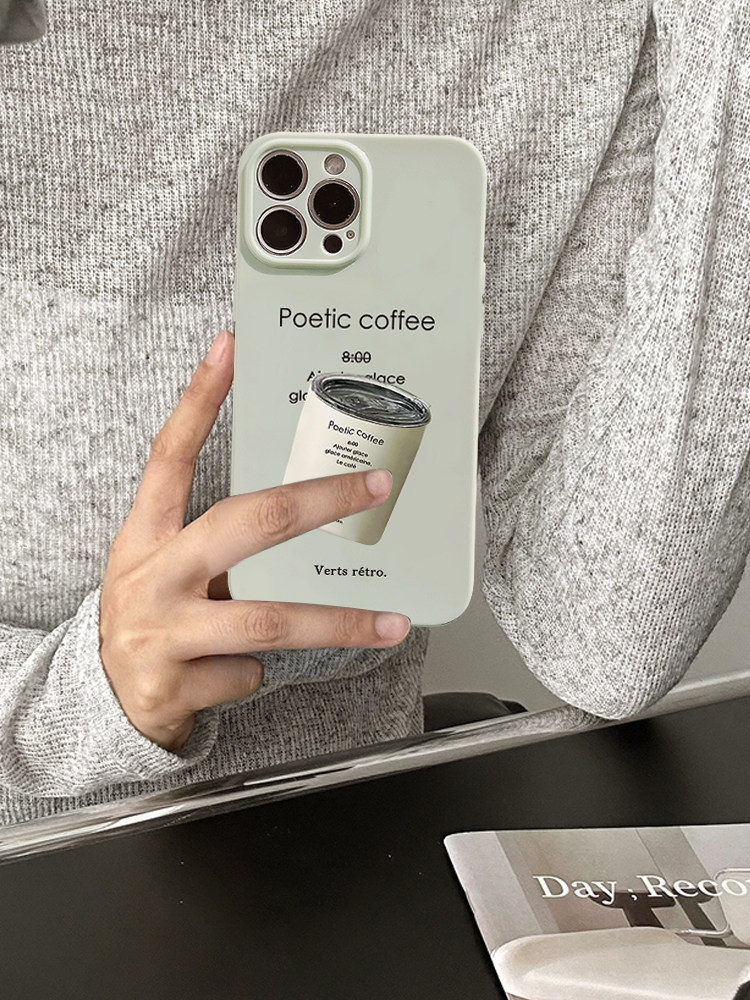 小众ins高级感咖啡保温杯英文适用iphone13promax苹果14手机壳12全包11男女14pro软壳plus潮简约Pro保护套