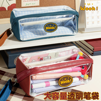 2026新款前窗防水透明痛包笔袋小学生款简约文具盒初中男女生大容量笔盒铅笔盒pencilcase港式高级款