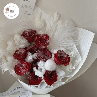 圣诞落雪玫瑰仿真雪花喷雪喷色花束装 资材材料 饰材料花艺雪花包装