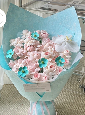 新款手撕东巴纸蓝色花束鲜花包装纸百褶肌理纸艺术款包花纸资材