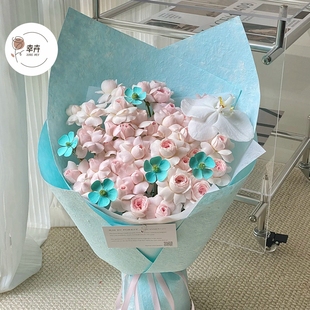 新款手撕东巴纸蓝色花束鲜花包装纸百褶肌理纸艺术款包花纸资材