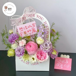 新款简约折叠花盒英文折叠插花纸盒花艺课绿植插花盒纸袋包装盒