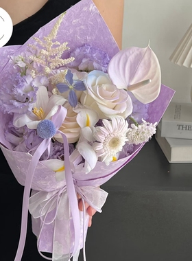 新款手撕东巴纸紫色花束鲜花包装纸百褶肌理纸艺术款包花纸资材