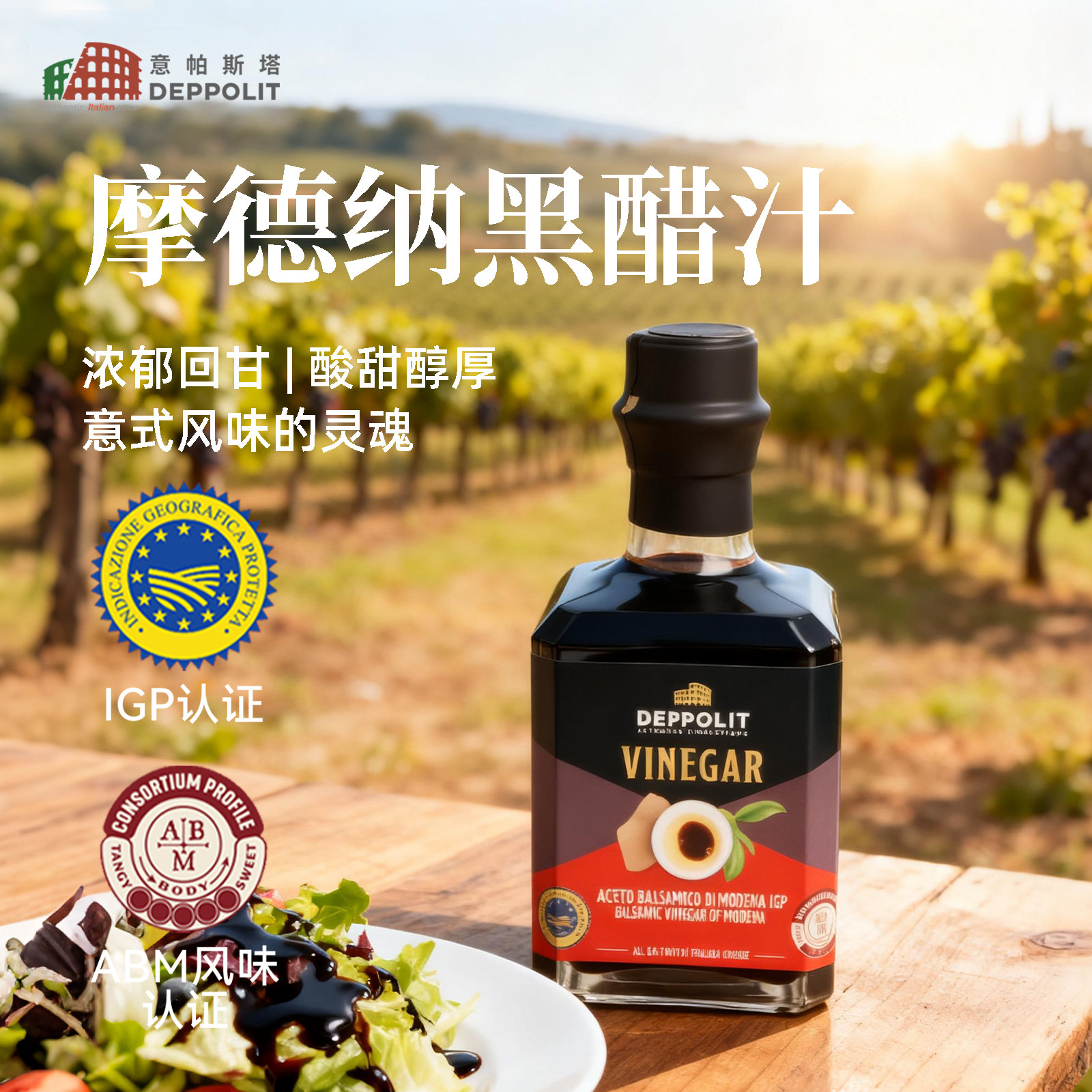 意帕斯塔摩德纳黑醋IGP意大利进口葡萄酒醋陈酿果醋西餐调味250ml