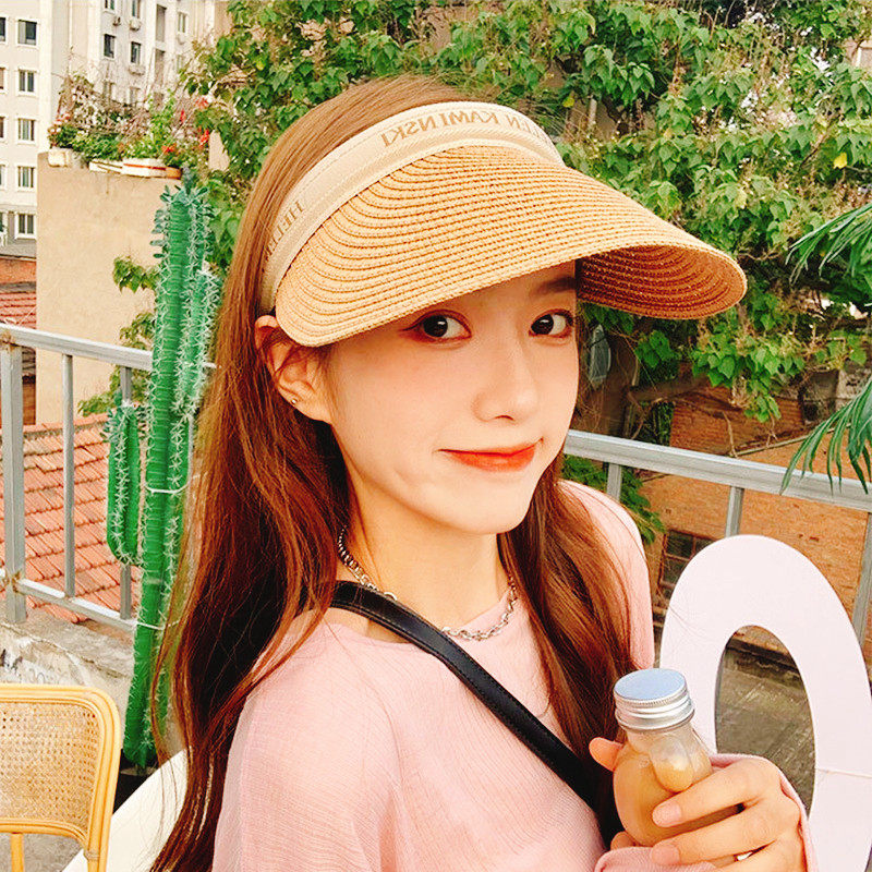 沙滩空顶帽女草编百搭ins夏季