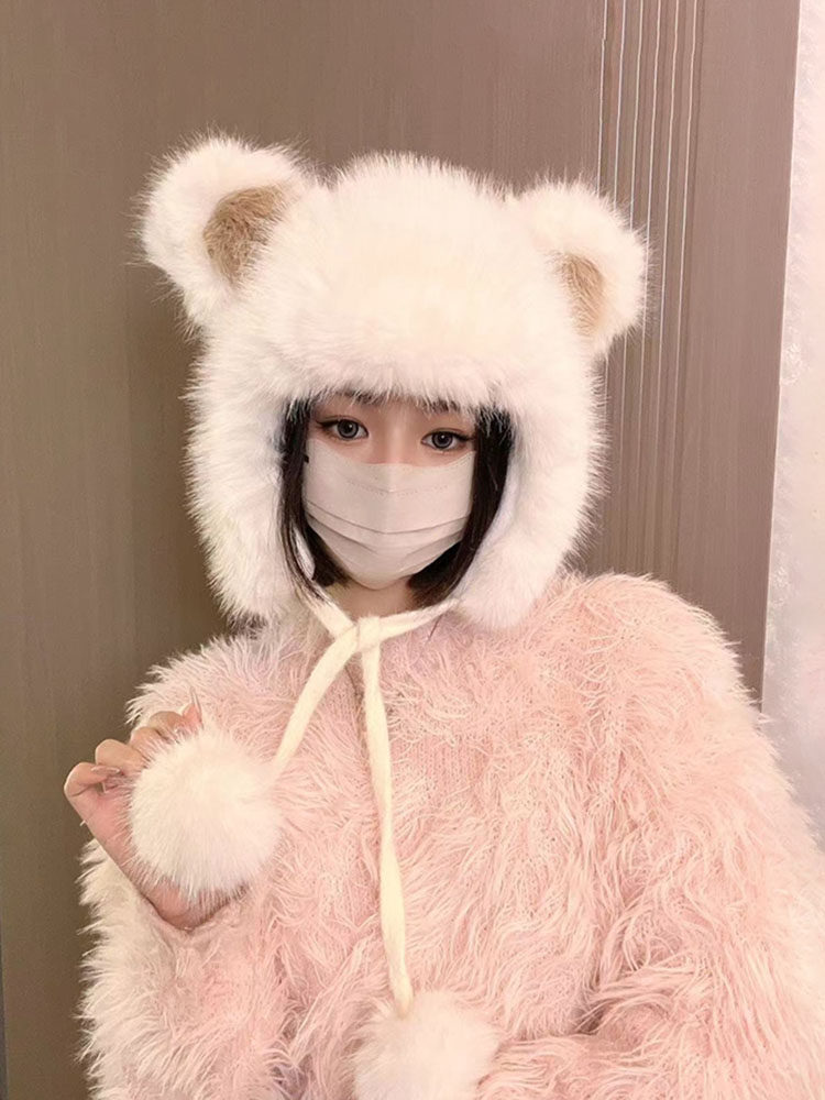 出游雷锋帽女骑车保暖毛绒甜美冬