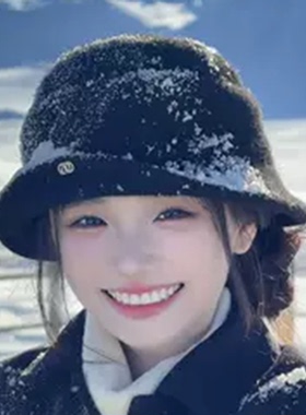 法式赫本风黑色保暖显脸小礼帽女