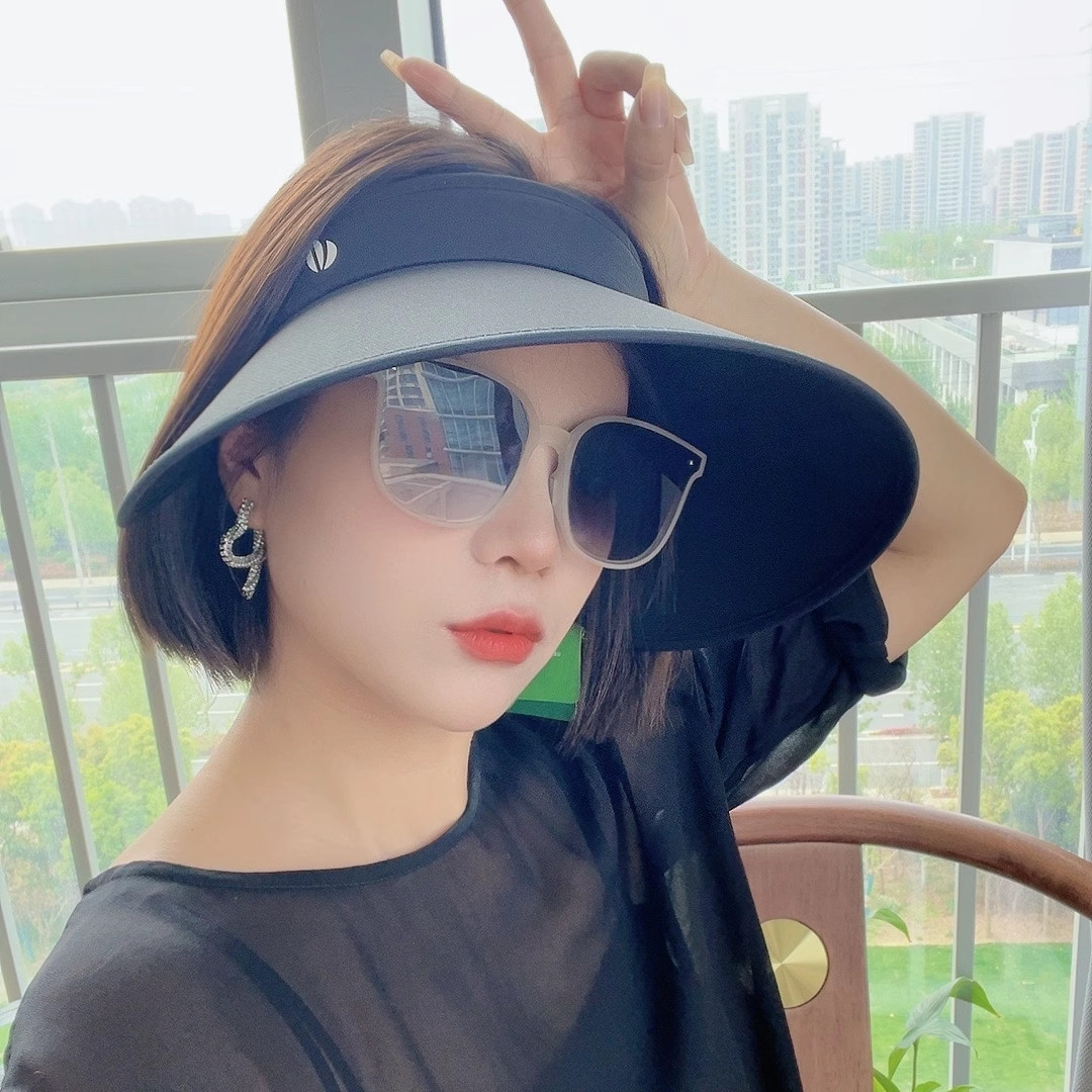 太阳帽大檐哑光丝绒黑胶遮脸夏天
