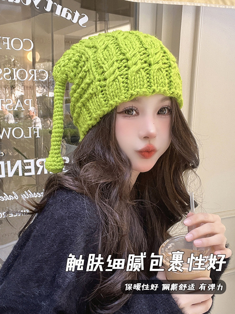 手工针织可爱史莱克毛线帽子女款2026新款搞怪触角保暖加厚护耳帽