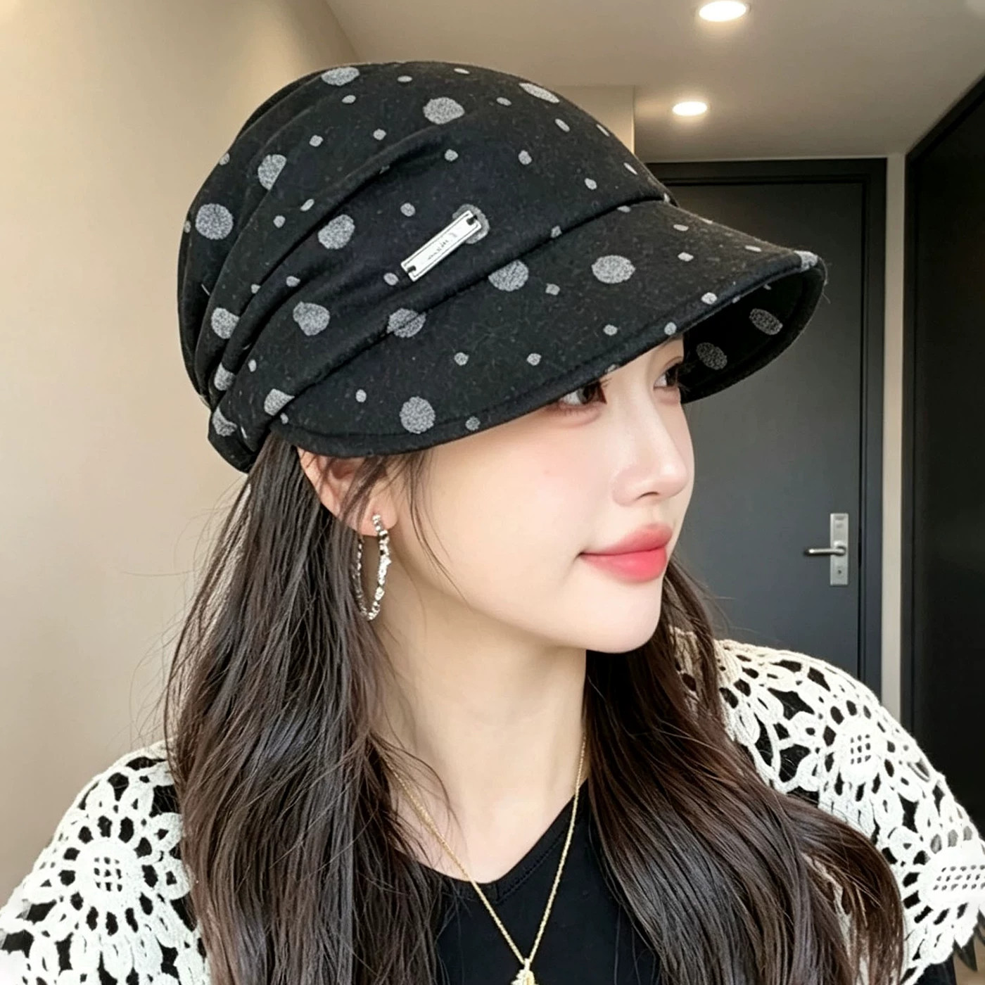 韩系复古波点显脸小渔夫帽女款