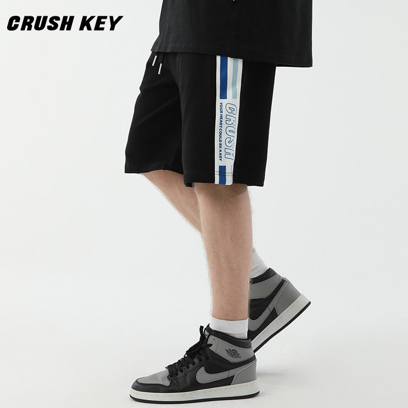 【吴岱林主理】crush key 条纹字母logo宽松休闲运动短裤男女同款