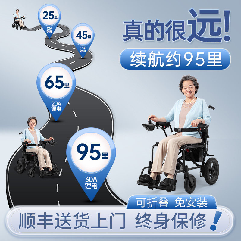 ZR电动式可折叠轻便电轮椅智能全自动老人专用老年小型残疾人