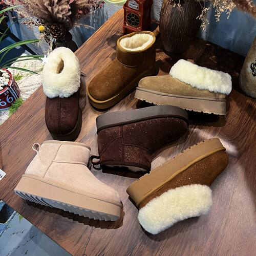 Trendy Women Mini Snow Boots High‑Heel Fur Ankle Boots 女靴