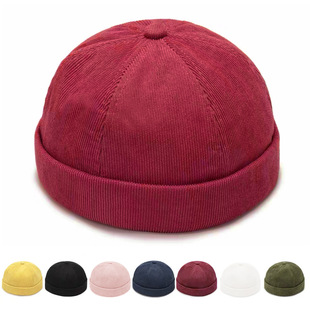 地痞帽无檐女冷帽复古秋冬灯芯绒雅痞帽冬季瓜皮帽男美式西瓜帽子