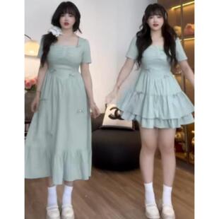 大码微胖遮肉连衣裙女夏季胖mm显瘦小个子清纯独特a字桔梗裙子