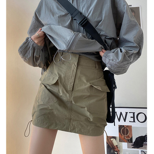 裙女夏2024新款 小个子短裙高腰显瘦a字半身包臀裙辣妹潮 工装 美式