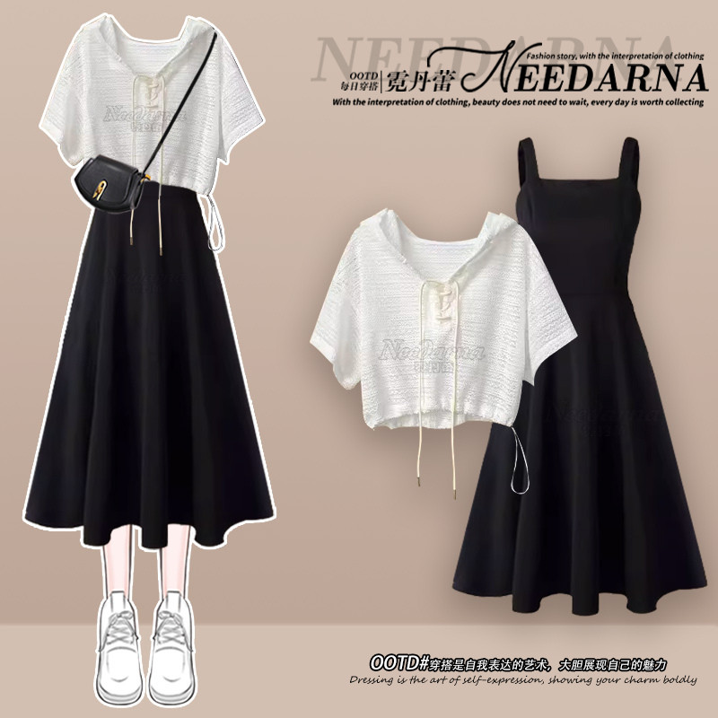 多巴胺穿搭春天吊带裙子夏季女2025新款小个子盐系轻熟黑色连衣裙