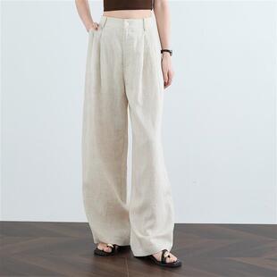 小个子亚麻阔腿裤女夏季薄款窄版西装裤凉凉垂感棉麻山本裤子