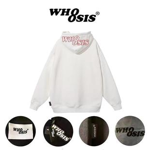 WHOOSIS（不知其名）刺绣logo帽衫秋冬加绒纯棉连帽卫衣百搭男女