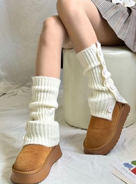 灰色袜套秋冬针织宽松堆堆原宿辣妹jk毛线中筒保暖韩版ins春秋