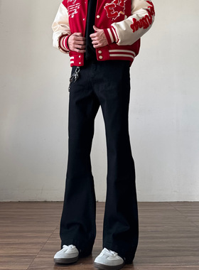 巴家弯刀黑色微喇牛仔裤男bootcut美式高街修身显腿长直筒裤子女