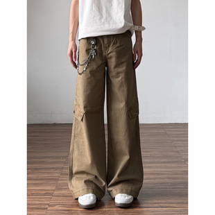 子冬季 美式 男baggy美拉德咖色直筒宽松休闲喇叭裤 裤 复古微喇工装