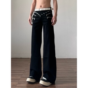 直筒裤 高街亚系修身 子 男美式 视觉系「异形」多拉链腰头微喇牛仔裤