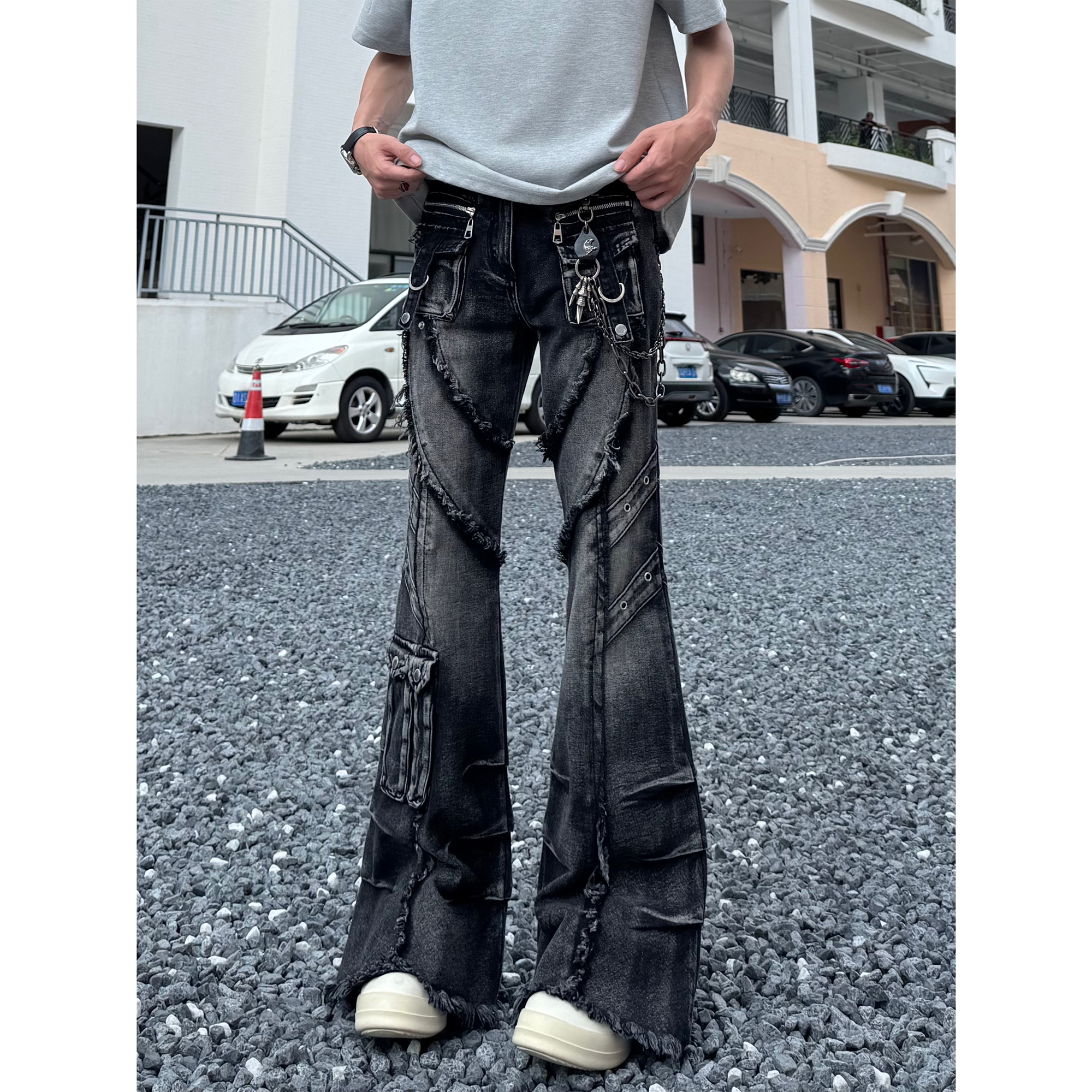 qt studio亚文化微喇牛仔裤男视觉系设计感美式高街vibe工装裤子