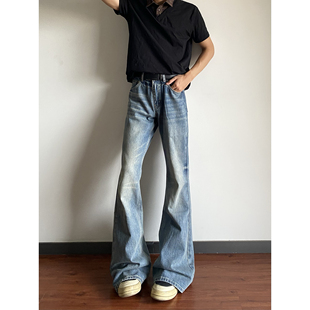 子长裤 复古宽松阔腿休闲裤 男cleanfit潮牌美式 fkcc蓝色微喇牛仔裤