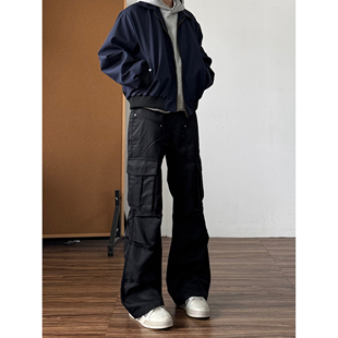 加绒加厚冲锋裤 秋冬黑色褶皱微喇工装 vibe高街直筒长裤 男美式 子 裤