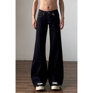 裤 男高街直筒休闲蓝色喇叭修身 子秋冬 复古原牛低腰微喇牛仔裤 美式