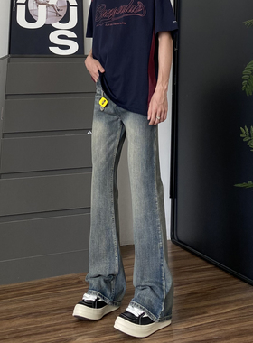 竹节纹微喇牛仔裤男潮牌2025新款美式高街复古直筒休闲裤子长裤