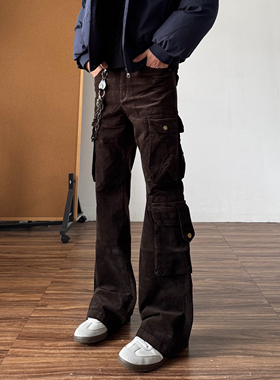 美式复古灯芯绒微喇工装裤男2025新款美拉德长裤直筒加厚裤子秋冬