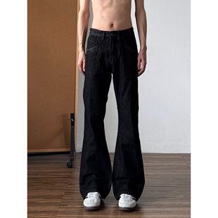 黑色显瘦裤 男cleanfit直筒修身 子秋冬 刺绣丹宁原牛微喇牛仔裤 美式