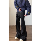 子秋季 高街cleanfit直筒高个子加长垂感喇叭裤 男美式 黑色微喇西裤