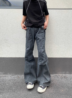 qtstudio灰色微喇伞兵工装裤男女美式高街vibe直筒牛仔裤子长裤