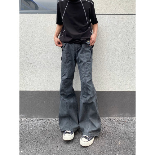 qtstudio灰色微喇伞兵工装裤男女美式高街vibe直筒牛仔裤子长裤