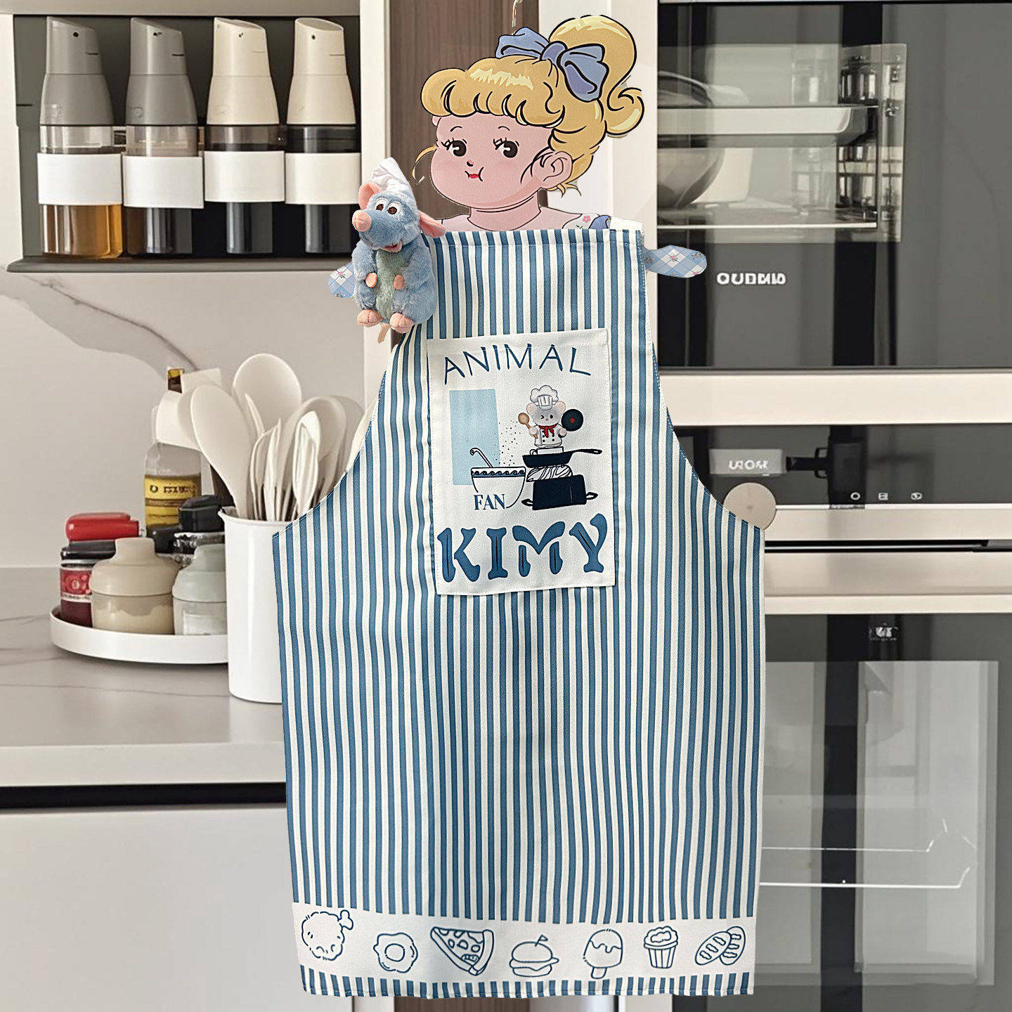 夏天薄款围裙厨房家用2025新款女高级感年轻款料理老鼠小厨娘做饭