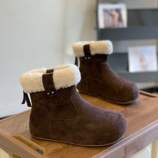 复古内增高后拉链加绒保暖毛毛短靴 百搭时尚 雪地靴女2025冬季 新款