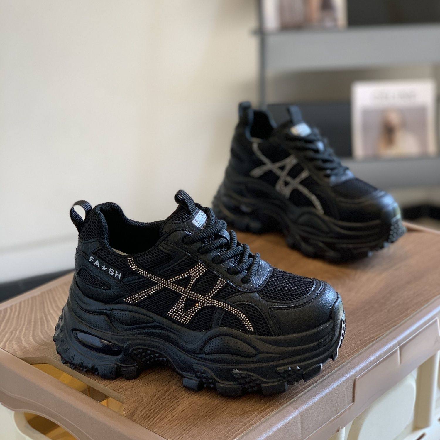 时尚水钻老爹鞋女2025秋新款百搭小个子7CM增高厚底显腿长休闲鞋,女鞋,老爹鞋,淘宝优惠券,粉丝福利购,淘宝优惠卷