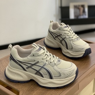 百搭透气炸街轻便显脚小厚底运动鞋 新款 女2025春季 复古拼色老爹鞋